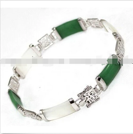 

Free shipping Natural Green/White stone Chain Bracelet 7.5"AAA G6A