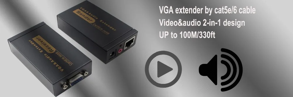 VGA расширитель повторитель по cat5e/6 кабель до 60 м VGA UTP удлинитель