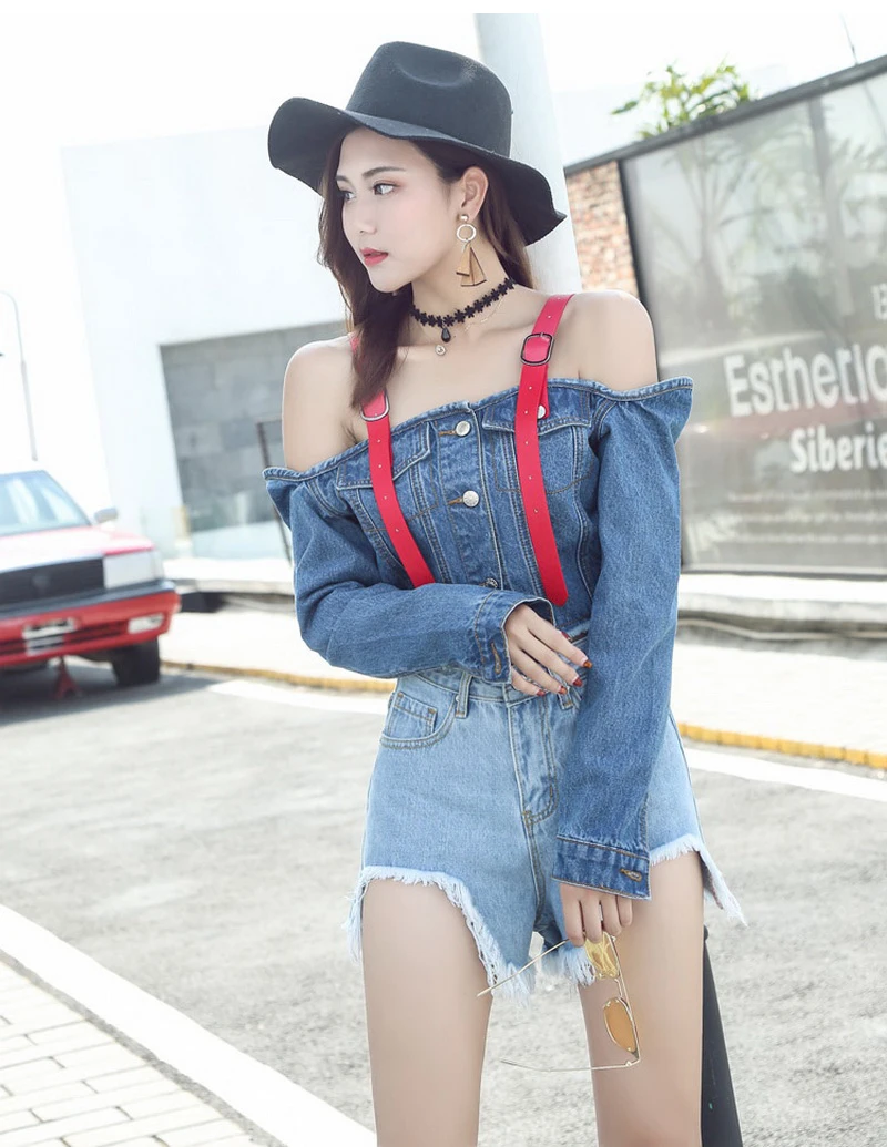 Sexy Off Shoulder Jeans Jacket Slash 