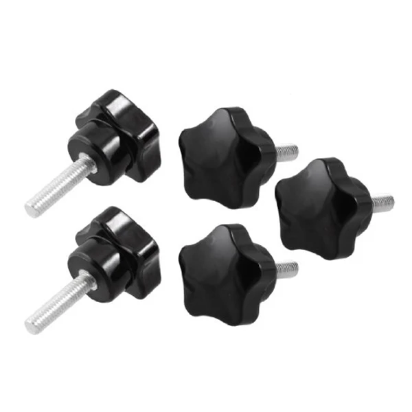 5 Pcs M6 x 20mm Male Thread Metal Clamping Star Knobs Grips Blackin