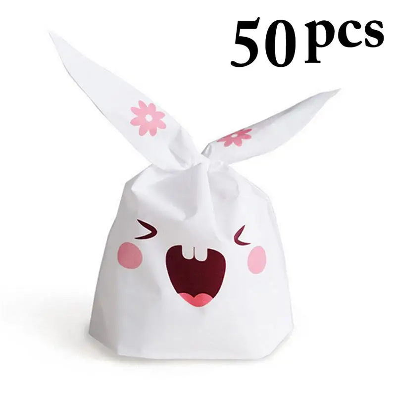  50pcs Cute Long Bunny Rabbit Ears Gift Bag Easter Candy Gift Set Plastic Party Favors Cookie Snack  - 32860358922