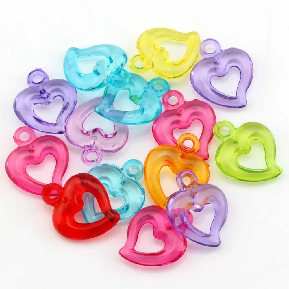 

30pcs Mix Color Acrylic Transparent Hollow Heart Charm Pendant 15x19 MM A3333