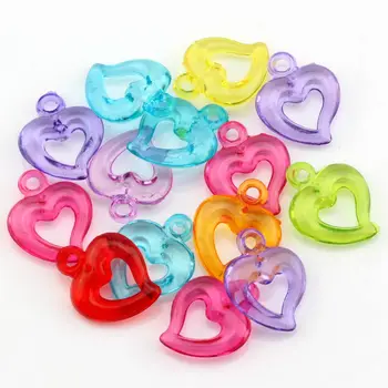 

30pcs Mix Color Acrylic Transparent Hollow Heart Charm Pendant 15x19 MM A3333