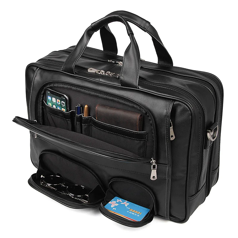 Nesitu Highend черная натуральная кожа 15,6 ''ноутбук мужской портфель сумка Большая большая деловая дорожная сумка M7289