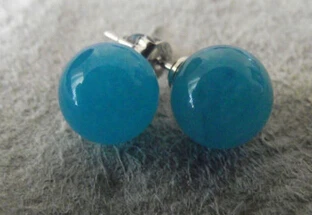 

hot sell new - wb001 New Handmade 10mm Water Blue Jade Round 925 Sterling Silver Stud Earrings
