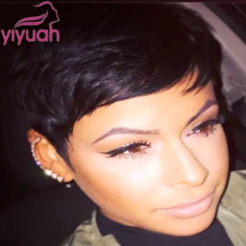 

100% Brazilian Hair Wigs Black Human Short Hair Mono Lace Wig African Amarican Lace Front Hand Tied Lace Wigs For Black Women