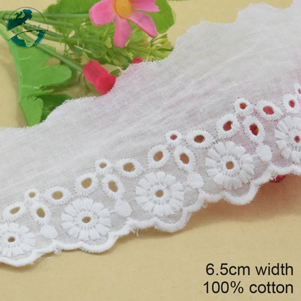 5yards 6.5cm white lace cotton embroid lace sewing ribbon fabric