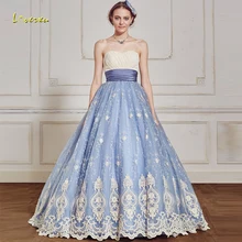 Loverxu вечернее платье без бретелей голубое праздничное платье с аппликацией без рукавов, с рюшами, со шлейфом, милые вечерние платья для выпускного вечера 16, большие размеры
