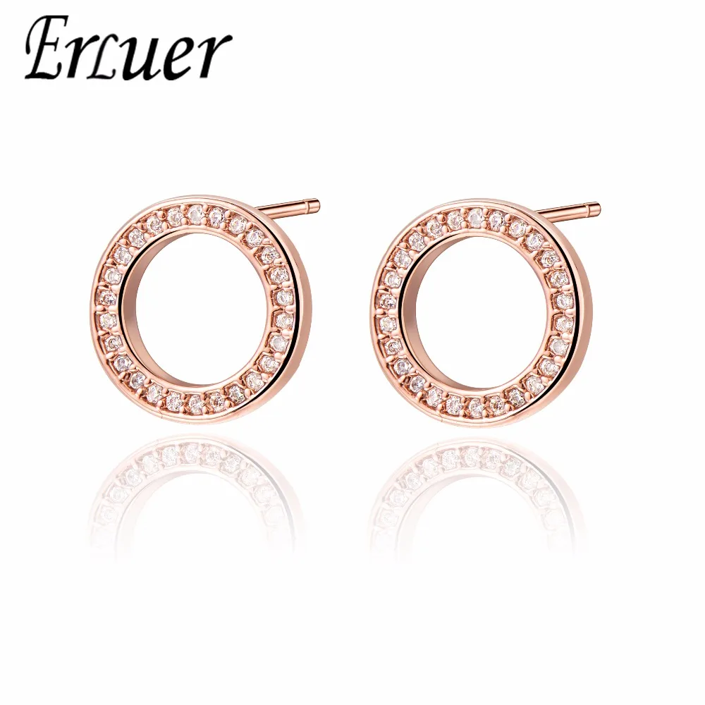 

ERLUER Fashion Women Stud Earring Charm CZ Rose Gold Wedding Earrings for Girl Romantic Party Jewelry Friendship Valentine Gifts
