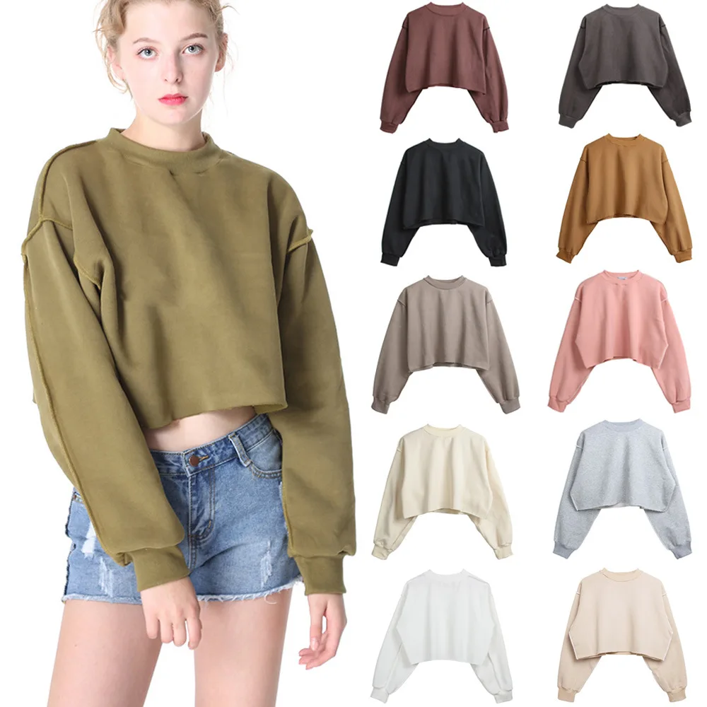 

autumn and winter multicolor loose big yards short midriff fleece top women sweatshirt wholesales