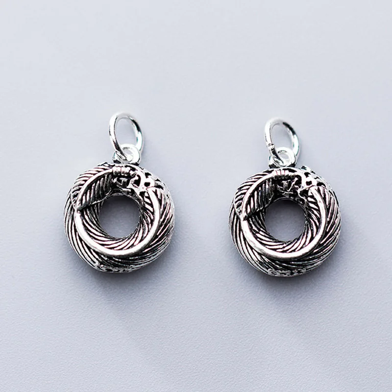 

Thai Silver Matte Craft Solid Feather Safety Buckle Charms 14mm High Quality 925 Sterling Silver Fine Pendants DIY Jewelry Make