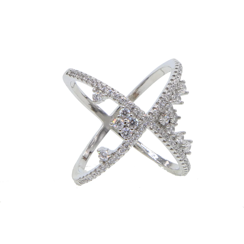 Новое поступление Роскошные ювелирные изделия крест-накрест X форма Свадьба Помолвка дизайн серебряный цвет cz кубический цирконий кольцо