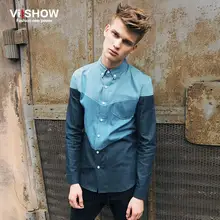 Viishow Осень Джинсовые Рубашки Мужчины С Длинным Рукавом Полосатой Рубашке Мужчины Partchwork Slim Fit Casual Male Социальный Рубашка Одежда CC57053