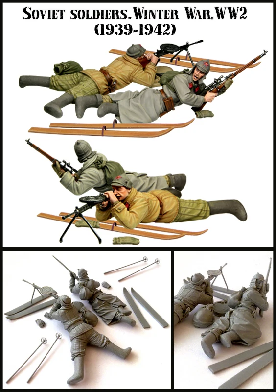 1/35 фигурки из смолы модель Kit-C219 WW2 советской. Солдатики. Зима в разобранном виде Неокрашенный