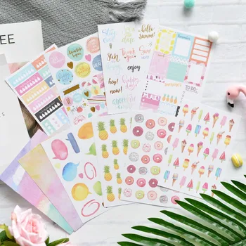 

KLJUYP 8sheets Hello Summer Self- adhesive Paper Sticker for Scrapbooking Happy Planner/Card Making/Journaling Project