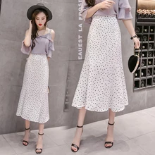 Новые летние шифон Русалка Для женщин юбка Модная точка Цветочный принт Saia Миди Высокая Талия Bodycon Faldas Mujer элегантный Jupe Femme