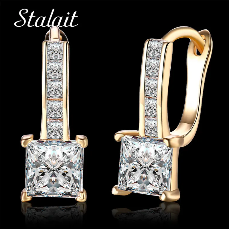 High Quality Square AAA Cubic Zircon Clip on Earrings Gold Color for