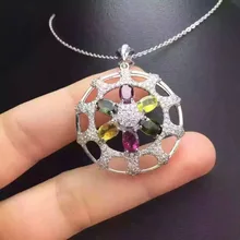 Натуральный многоцветный Турмалин Подвеска S925 серебро Природный камень кулон Цепочки и ожерелья модный круглый звезда женщин Свадебные украшения