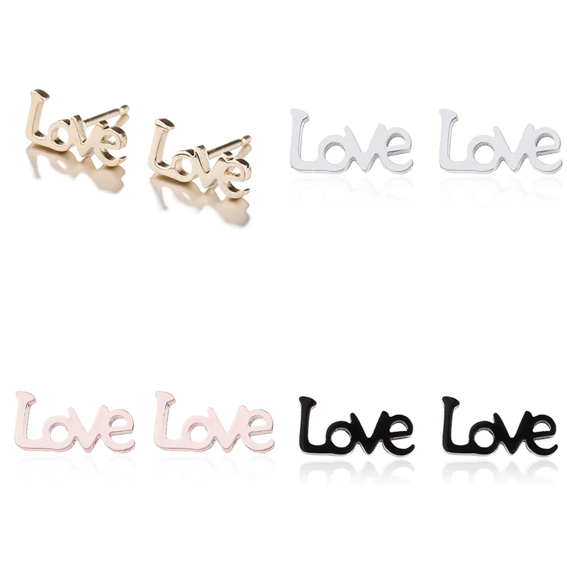 Yiustar New Arrival Romantic Earings for Girls Kids 304 Stainless Steel Stud Earrings Cute Tiny Love Earrings Jewelry Kids Gifts - Окраска металла: Letter Earrings