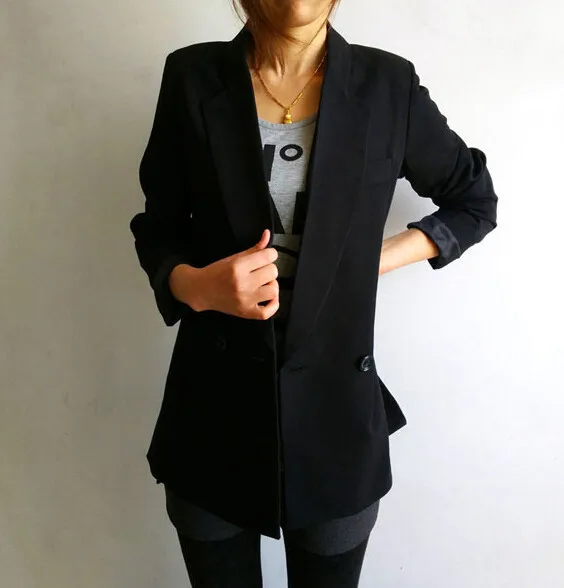 Осень новый бренд вечерние офисные модное пальто Для женщин Повседневное черный куртка с длинными рукавами приталенный Блейзер