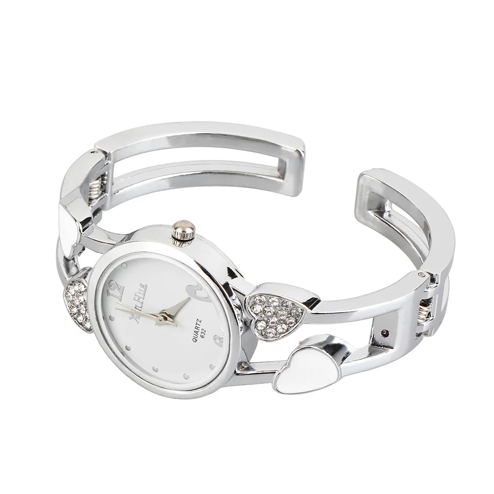 

New Creative Women Diamond Plated Special Korean Style Bracelet Watches Round Shape Full Steel Casual Heart Pattern WristWatch