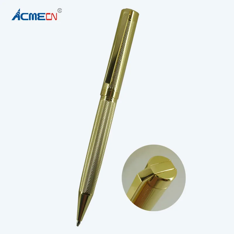 ACMECN Новое поступление Золотая шариковая ручка с высокотехнологичной резной резьбой с пружинным зажимом металлическая латунная Серебряная шариковая ручка премиум класса
