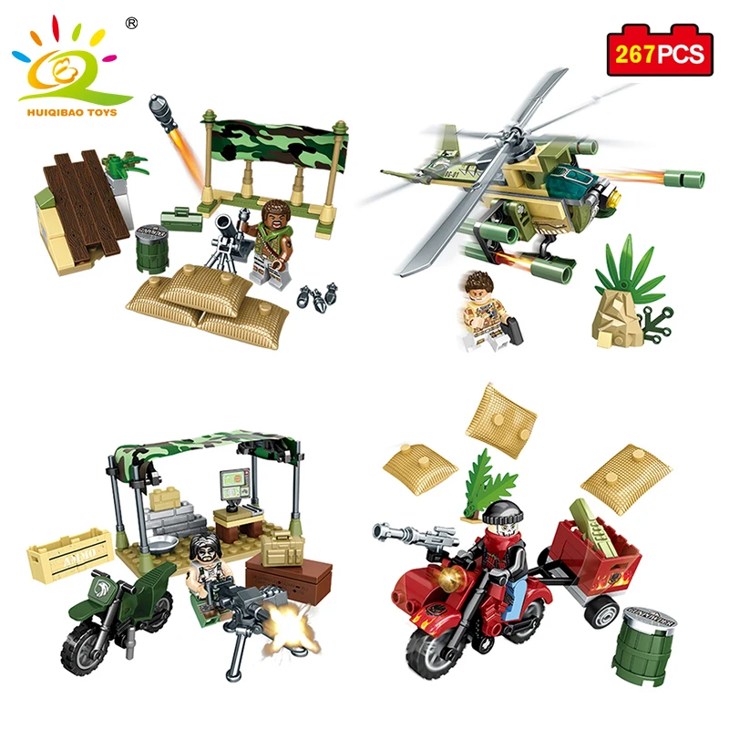

4 Styles Army Soldiers Military Helicopters Building Block Compatible city weapon Enlighten Toys For Children DIY Bricks
