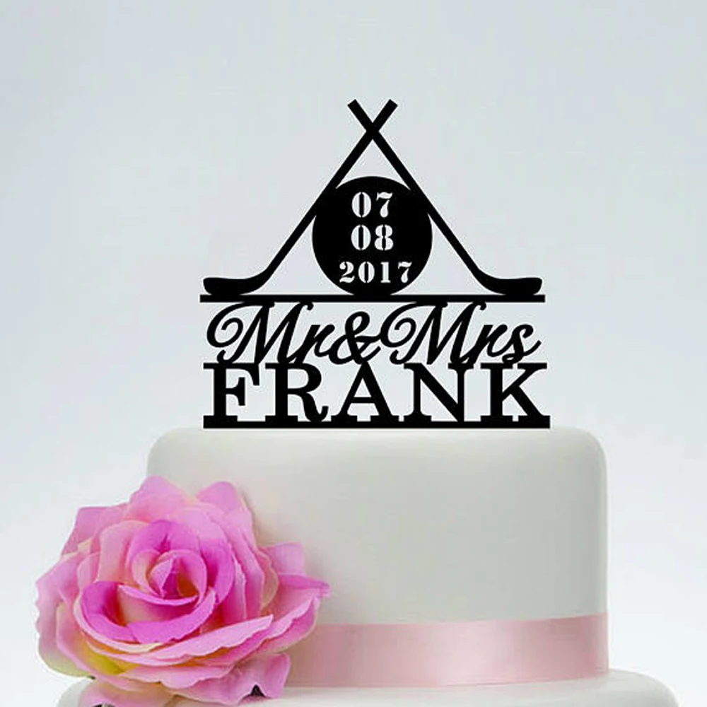 Custom Hockey Wedding Cake Topper with Mr & Mrs Wedding,Hockey Personalized party Cake Topper,Acrylic silver wooden cake topper