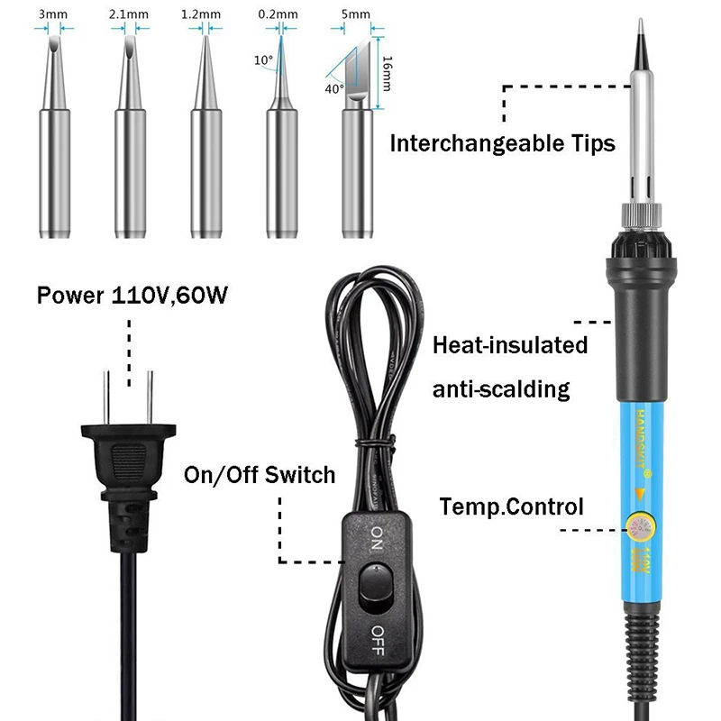 110 В 220 Регулируемый температура Электрический Утюг паяльный набор 60 Вт ЕС США Plug Сварка Утюг комплект инструмента для ремонта в кончик