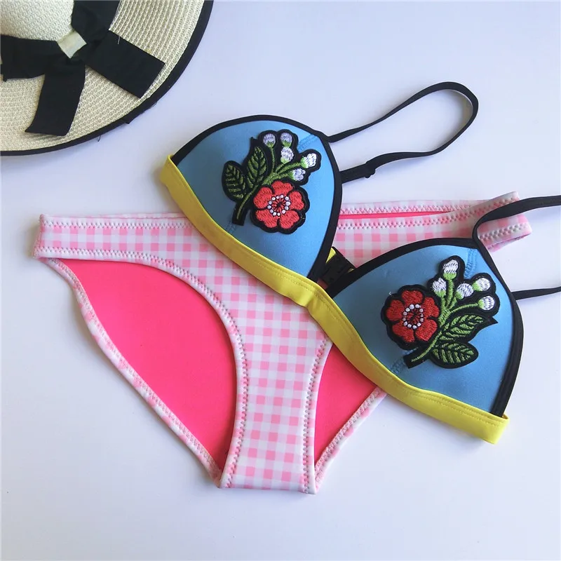 

2018 New Sexy Micro Triangle Bikinis Set Neoprene Push Up Women Vintage Tong String Swimsuit Brazilian Beach Bathing Swimwear