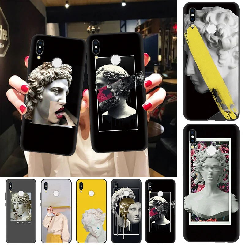 

Vintage Plaster Statue David Case For Huawei P30 P8 P9 P10 P20 Mate 10 20 Lite Y6 Honor 7A Pro 8X 6A P Smart Plus 2019 TPU Cover