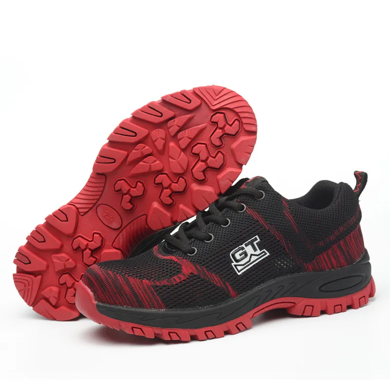 Мужская безопасная обувь, размеры 5-12 рабочая обувь со стальным носком износостойкие дышащие повседневные рабочие ботинки для мужчин MB84 - Цвет: Красный