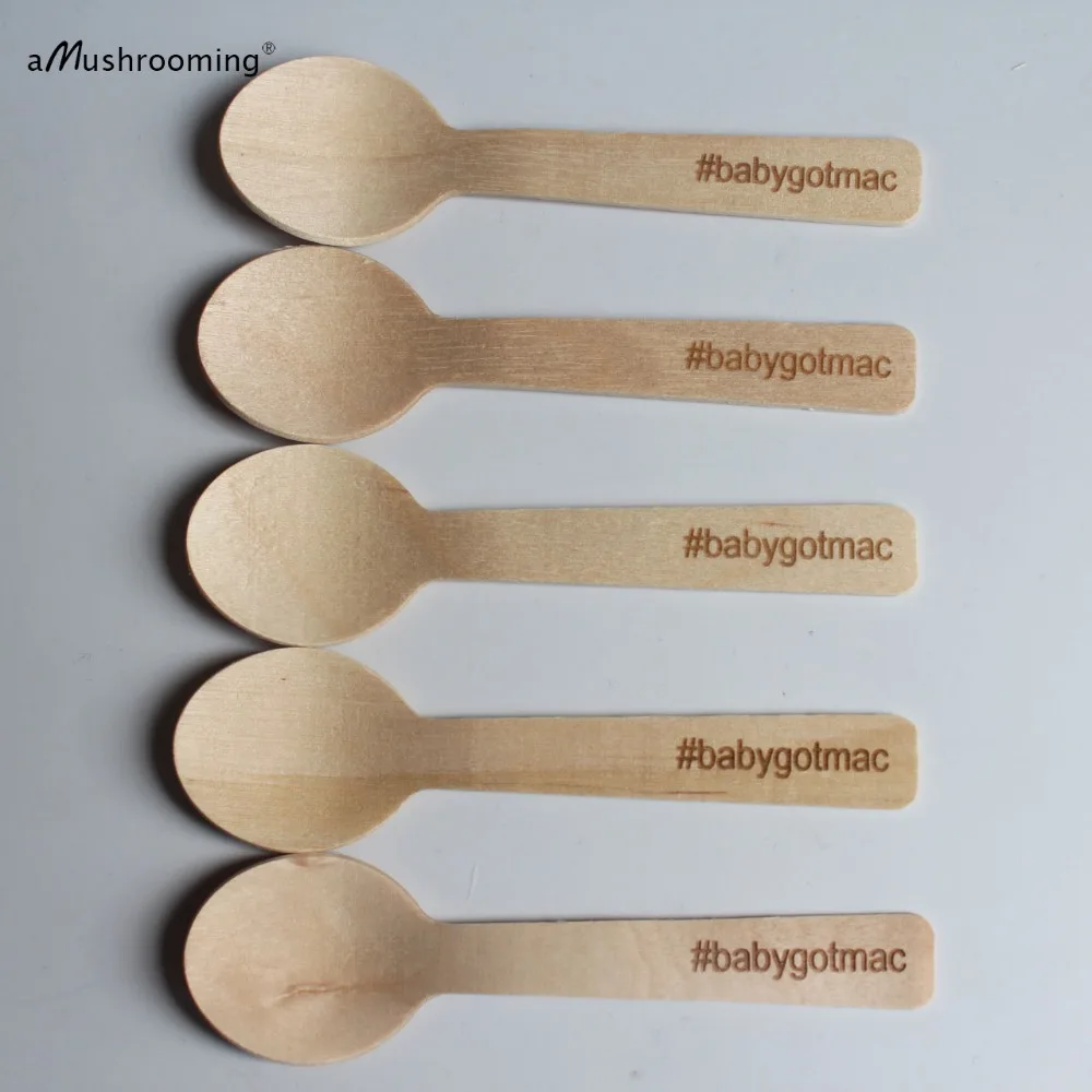 1000 Custom Lettering Wooden Small Round Spoons 10cm For Ice Cream Cafe Wedding Party Supplies