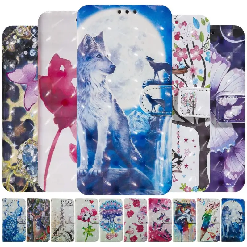 

Colorful Phone Bags sFor Huawei P20 P30 Pro P Smart Plus P8 Lite 2017 Honor 8A 8C 8X Y7 Y6 2019 Mate 20 Lite Card Slot Capa D06G
