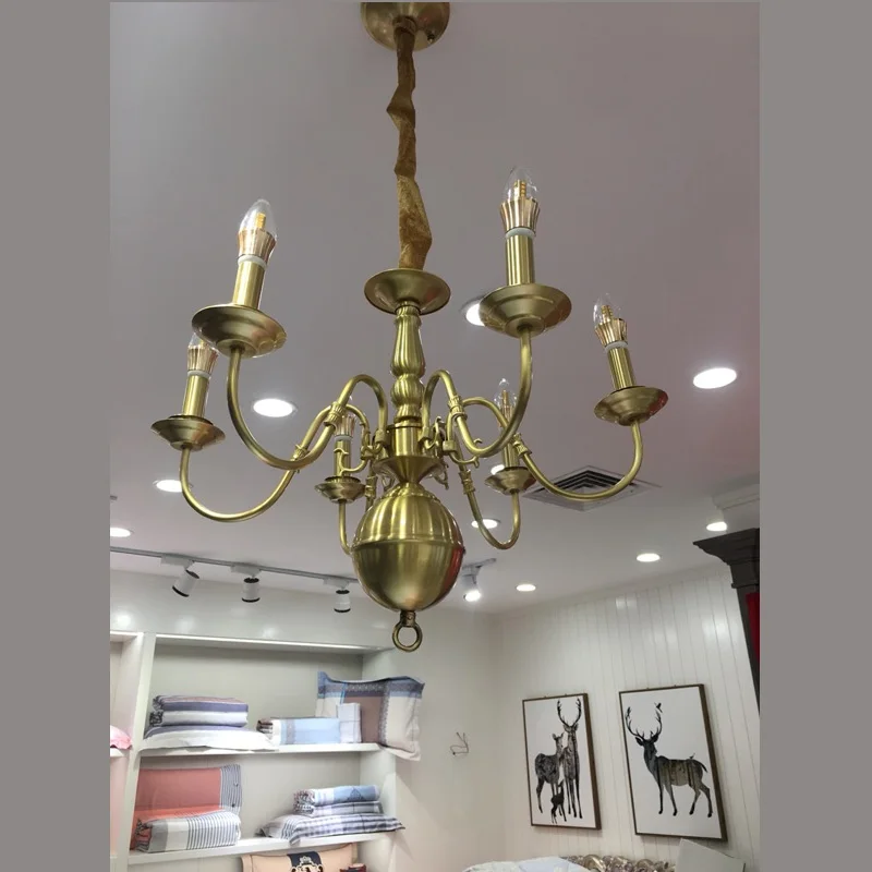 Европейская упрощенная медная лампа в стиле кантри свеча световые люстры спальня ресторан Светодиодная люстра