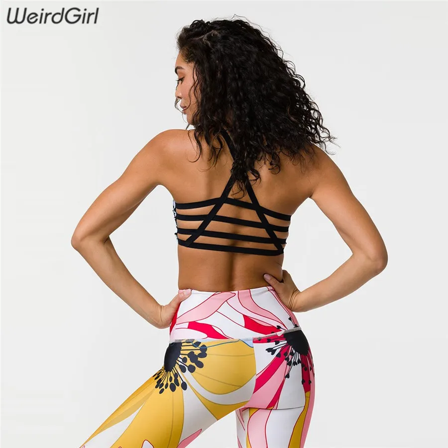Weirdgirl النساء اللياقة البدنية رياضية النساء خمر 2 قطعة مجموعة الطباعة مبطن مطاطا كورب أعلى طويلة طماق عارضة إمرأة مجموعات جديد