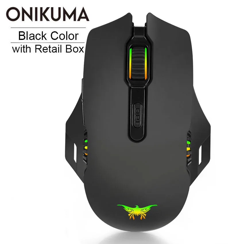 ONIKUMA 2,4 ГГц Беспроводная игровая мышь Combaterwing W200 перезаряжаемая 6 дыхательный светодиодный оптический 6000 dpi игровая мышь с usb-приемником - Цвет: Black with RetailBox