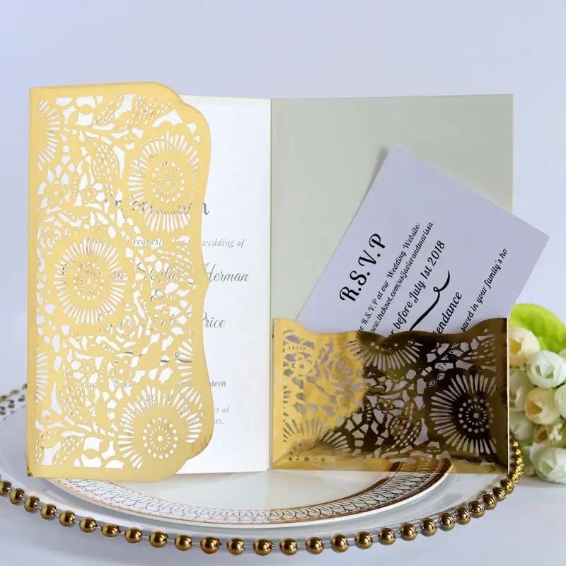  10pcs/set Laser Cut Luxury Hollow Wedding Invitations Card Elegant Lace Print Personalized Business - 33029643761