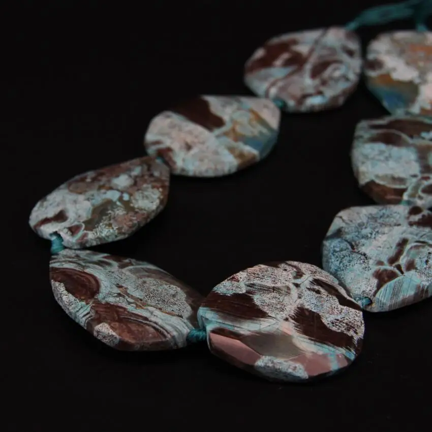 15.5"/strand Natural Blue Ocean Stone Faceted Slab Nugget Loose Beads