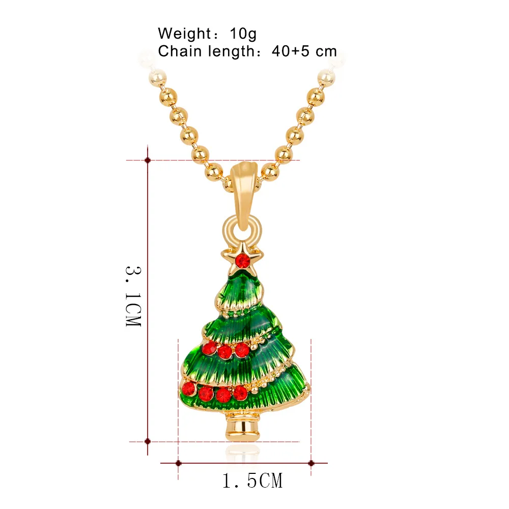 Women Fashion Designer Gold Filled Pendant Necklace Metal With Stone Green Enamel Christmas Tree Crystal Necklace Wholesale (3)