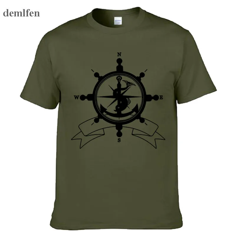

Fashion Sea Helm Symbol Anchor Compass Travel Pirates T-shirt Men Printed T-Shirts Cotton O-neck Tees Tops