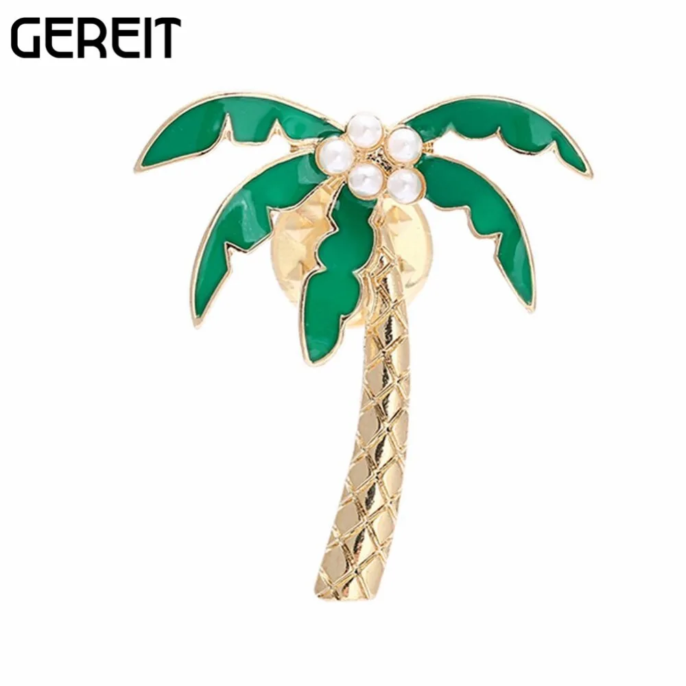 Gereit ярко-зеленый эмаль pin завод Пальма брошь контактный жемчуг золото Цвет броши