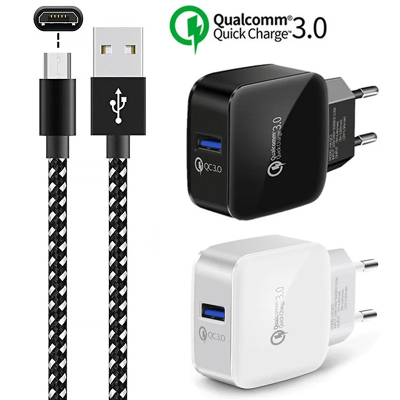 

Micro USB data Cable For Samsung Galaxy huawei honor 8X 7X 8A 7A 8C 7C 6X Android Phone QC 3.0 Quick Charge Adapter EU Charger