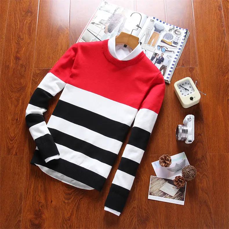 2018 New Mens Pullover Sweaters Autumn Winter Pure Cotton Sweater Pullovers Male Jumpers Striped MuLS Brand Knitwears Boys M-4XL 05