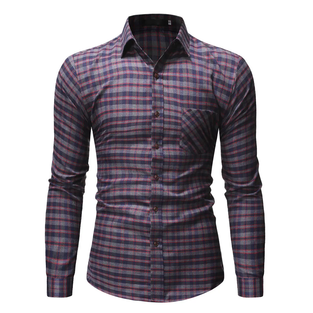 Camisa masculina мужские рубашки мужская повседневная нормальная клетчатая деловая рубашка с длинными рукавами и пуговицами мужская рубашка