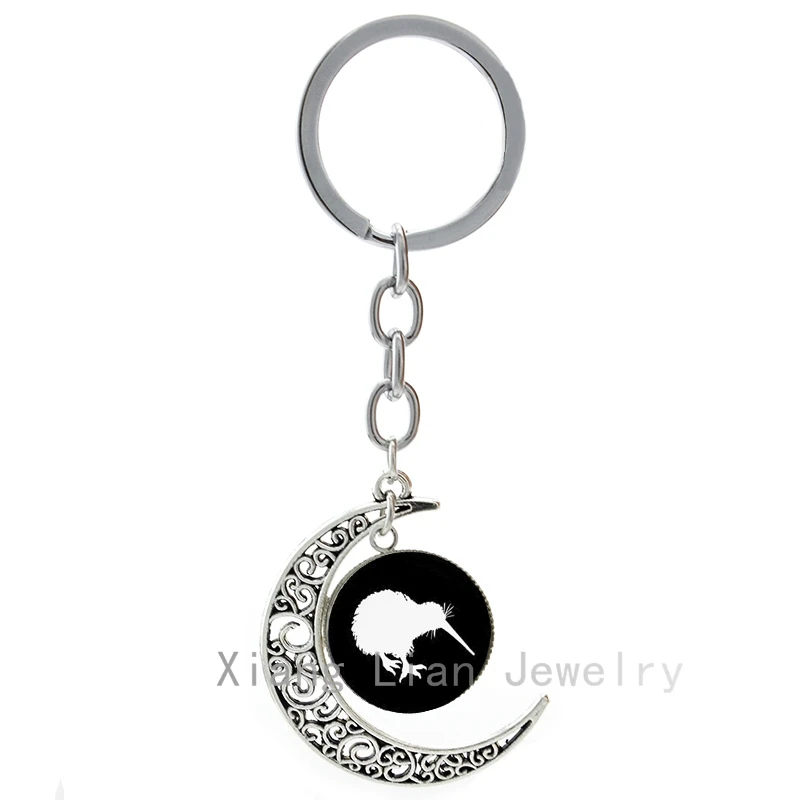 

2016 Latest fashion Kiwi Birds keychain cute animal New Zealand kiwi bird art silhouette moon key chain lovely gift keyring T442