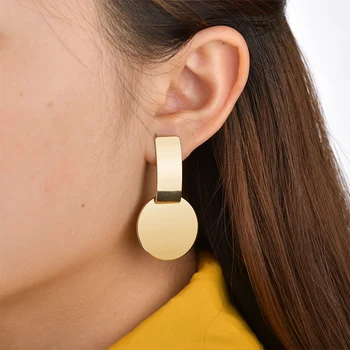 

Hot Punk gold silver color Drop Earrings for women Geometric Square Round Coin girls earrings