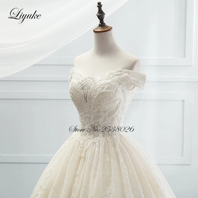 Liyuke роскошное бальное платье принцессы Свадебное платье без бретелек Элегантное Бисероплетение Часовня Поезд свадебное платье Vestido de boda