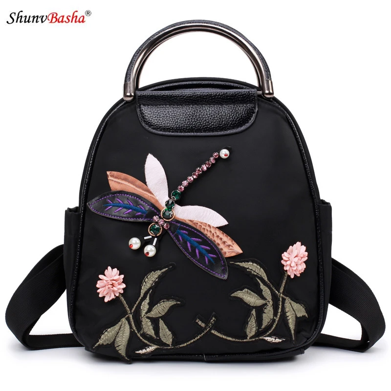 National Wind Oxford cloth backpack 2017 Europe and America new female package personalized embroidery iron ring