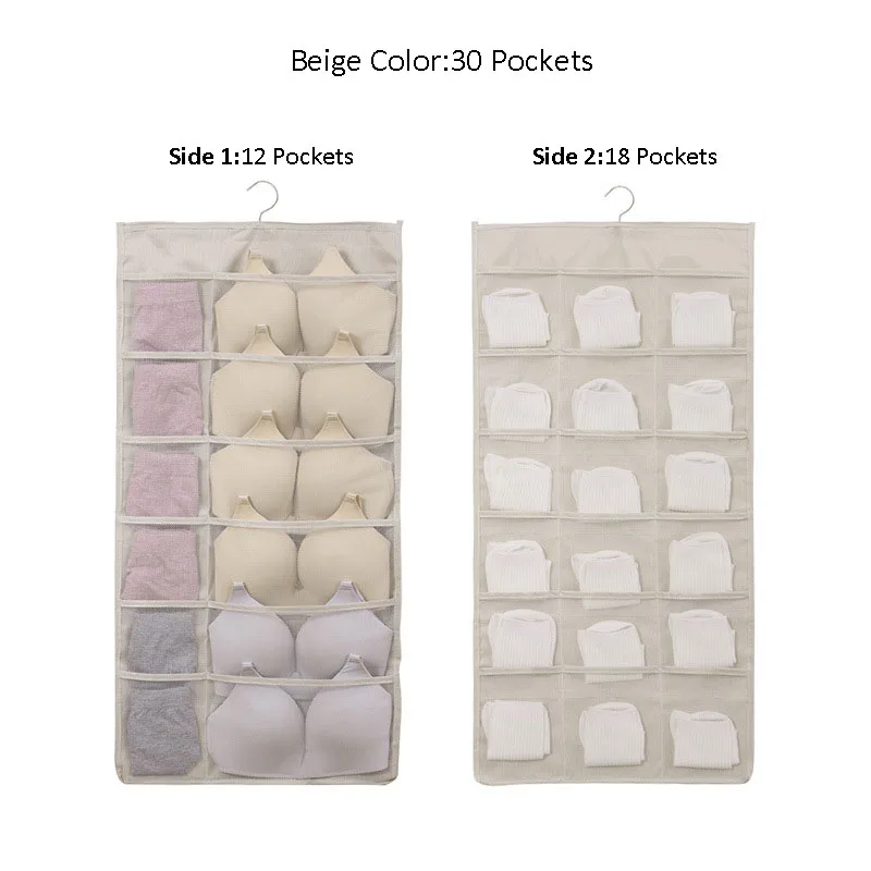 Для организации домашнего хранения мешок висит Костюмы шкаф карман для хранения мешок сетки 30/24/18 бра с сеткой для сортировки нижнего белья сумки - Цвет: Begie 30 Pockets